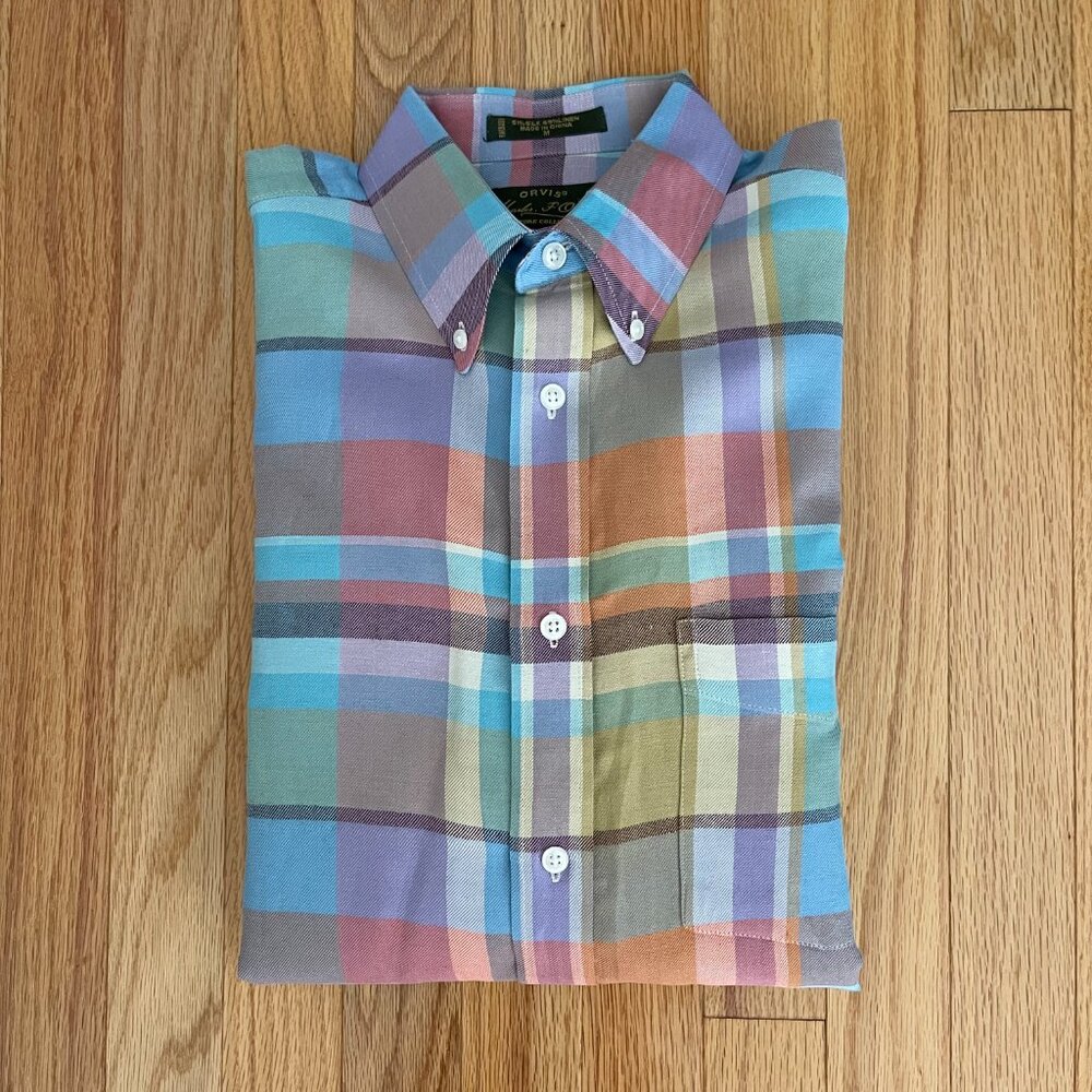 Orvis (M) Signature Collection Men's Sink/linen plaid pastels shirt